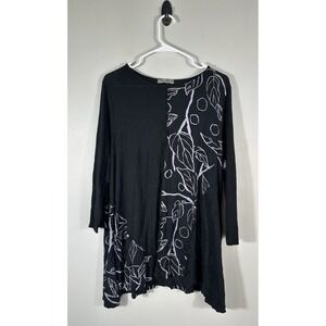 Chalet Et Ceci Top Womens Large Black Knit Crinkle Bamboo Blend Tunic Artsy